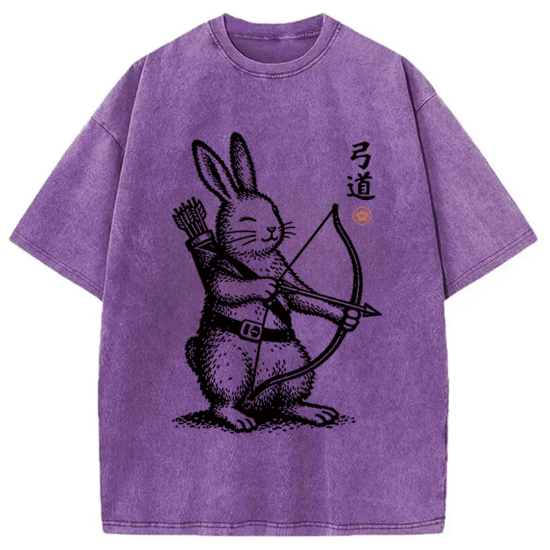 Modecanvas Rabbit Shooting Arrows DTG Printing Washed T-Shirt