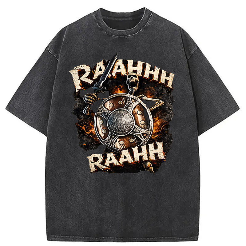 Modecanvas Skeleton Banging Shield Funny DTG Printing Washed T-Shirt