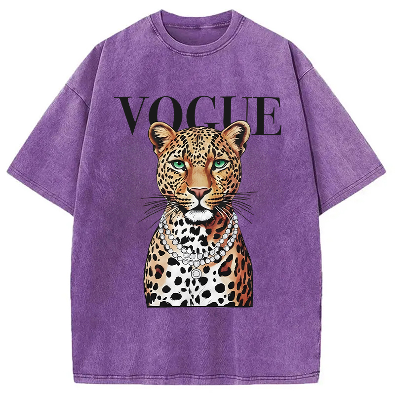 Modecanvas Glam Leopard DTG Printing Washed T-Shirt