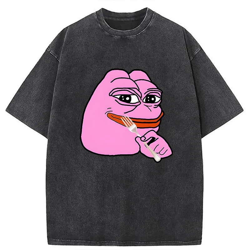 Modecanvas Pink Pepe Frog Meme DTG Printing Washed T-Shirt