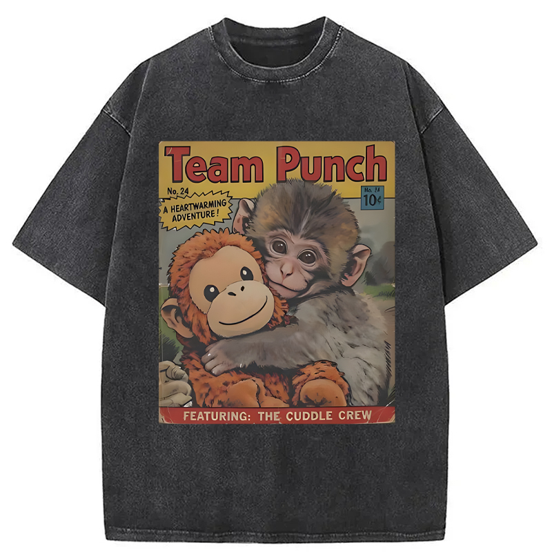 Modecanvas Punch Monkey Holding Stuffed Monkey DTG Printing Washed T-Shirt