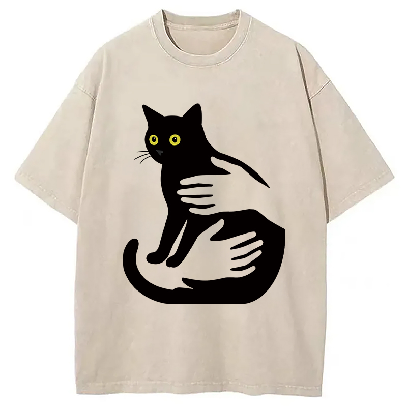 Modecanvas Hug A Black Cat Washed T-Shirt