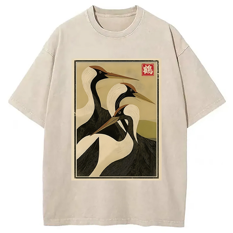 Modecanvas Japanese Crane Vintage Washed T-Shirt