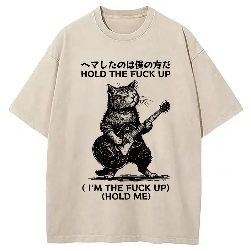 Modecanvas Funny Cat Guitarist Washed T-Shirt