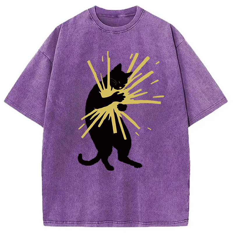 Modecanvas Cat Holding Light Washed T-Shirt