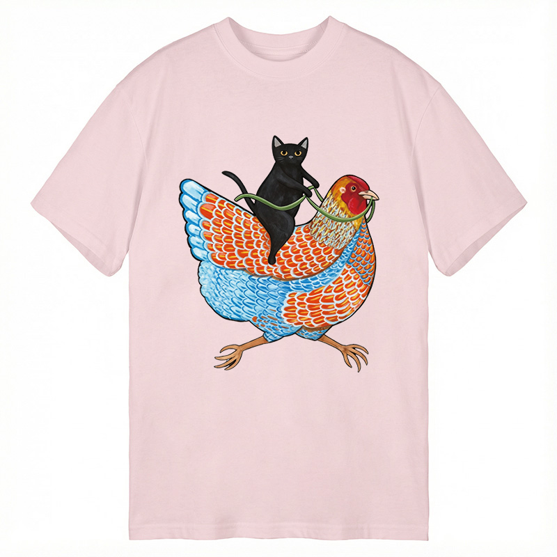 Modecanvas Black Cat On a Wyandotte Chicken DTG Printing Classic T-Shirt-modecanvas