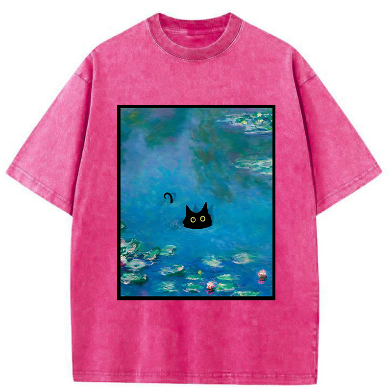 Modecanvas Monet Water Lily Cat Washed T-Shirt