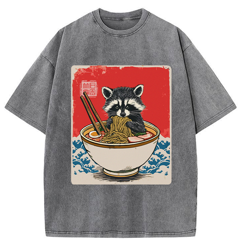 Modecanvas Ramen Lover Raccoon Washed T-Shirt-modecanvas