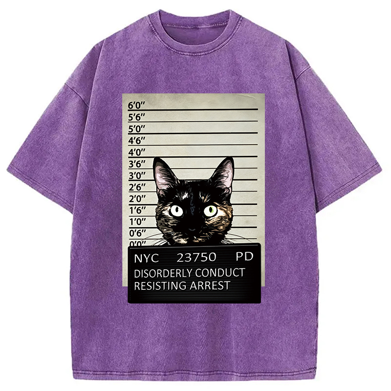 Modecanvas Arrested Black Cat Washed T-Shirt