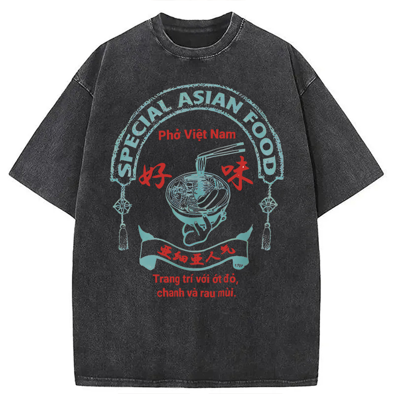 Modecanvas Special Asian Food DTG Printing Washed T-Shirt