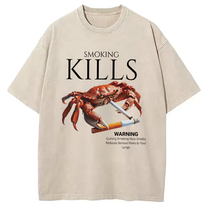 Modecanvas Smoking Kills Crab Washed T-Shirt