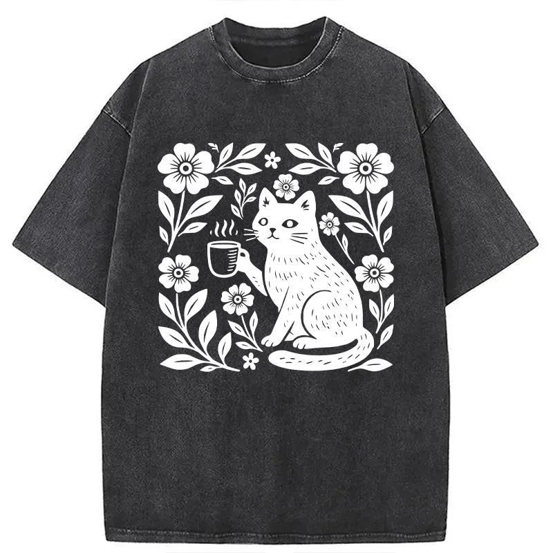 Modecanvas Boho Cat DTG Printing Washed T-Shirt
