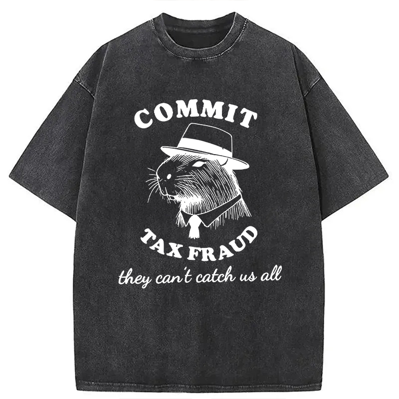 Modecanvas Funny Capybara Tax Fraud DTG Printing Washed T-Shirt