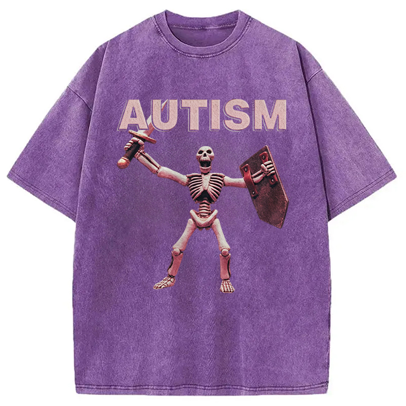 Modecanvas Funny Autism Skeleton Offensive Meme DTG Printing Washed T-Shirt