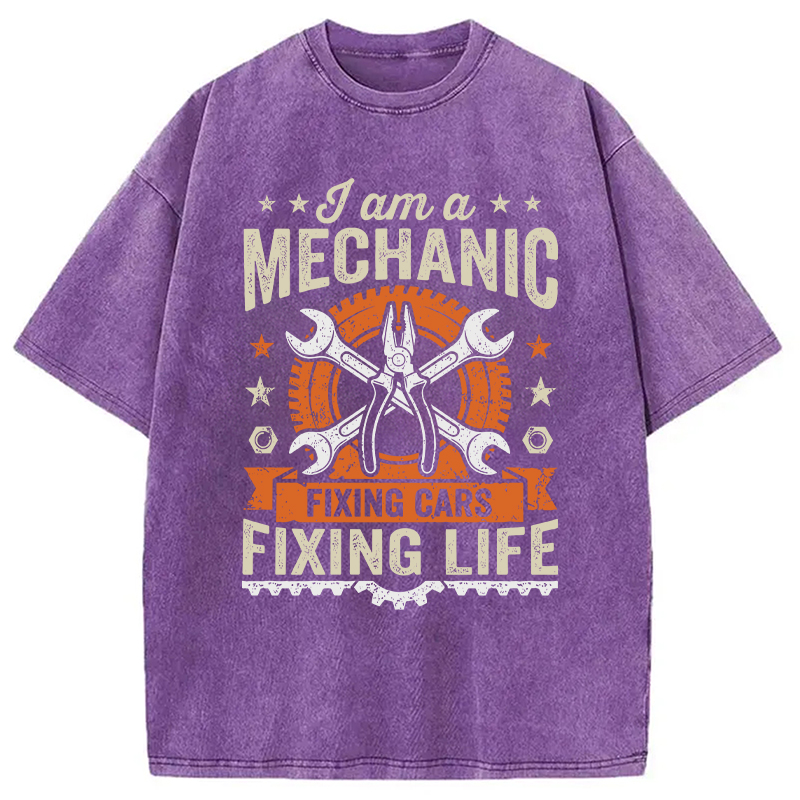 Modecanvas Funny Mechanic Fixing Cars Humor DTG Printing Washed T-Shirt