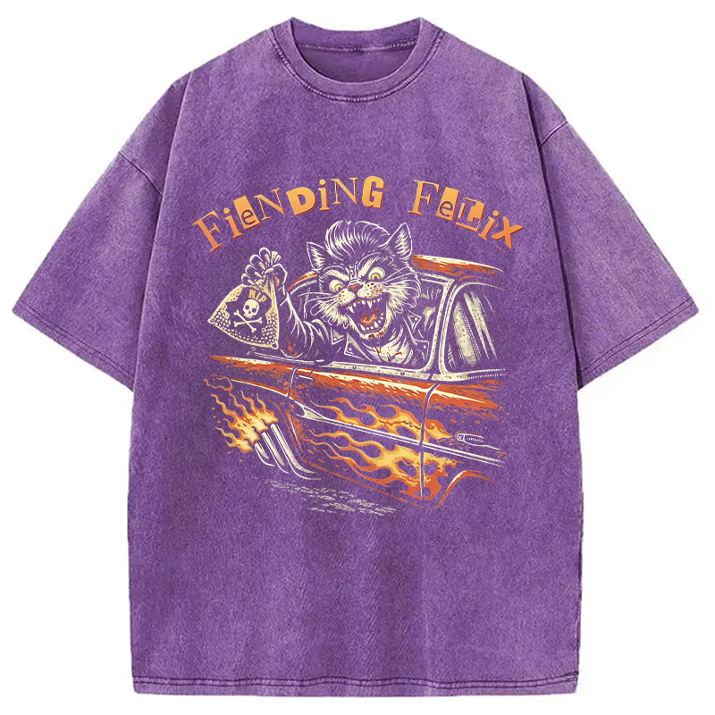 Modecanvas Fiending Felix Degenerate Cat DTG Printing Washed T-Shirt