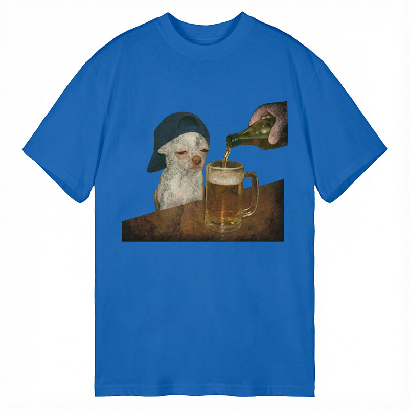 Modecanvas Funny Dog Drinking Beer DTG Printing Classic T-Shirt-modecanvas