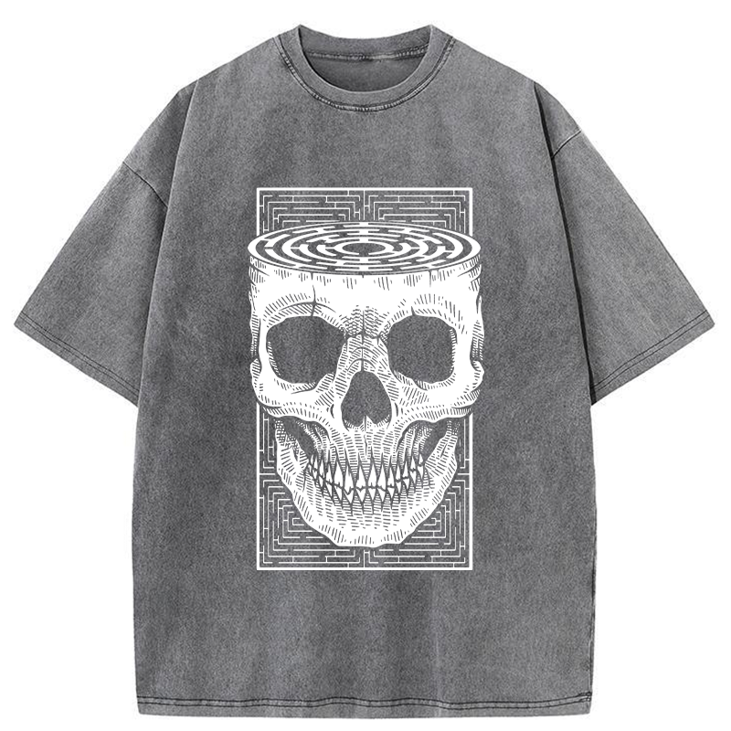 Modecanvas Horror Skull DTG Printing Washed T-Shirt-modecanvas