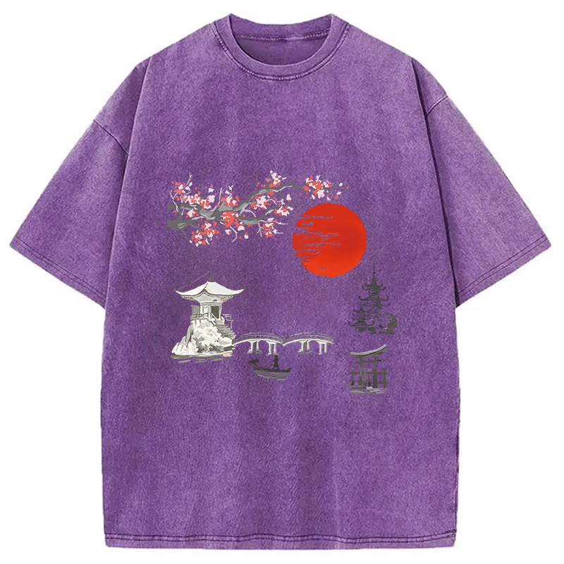 Modecanvas Japanese temple Washed T-Shirt