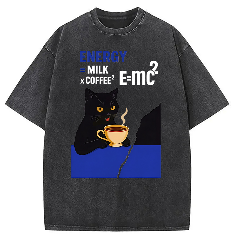 Modecanvas Cat Coffee Energy Formula DTG Printing Washed T-Shirt