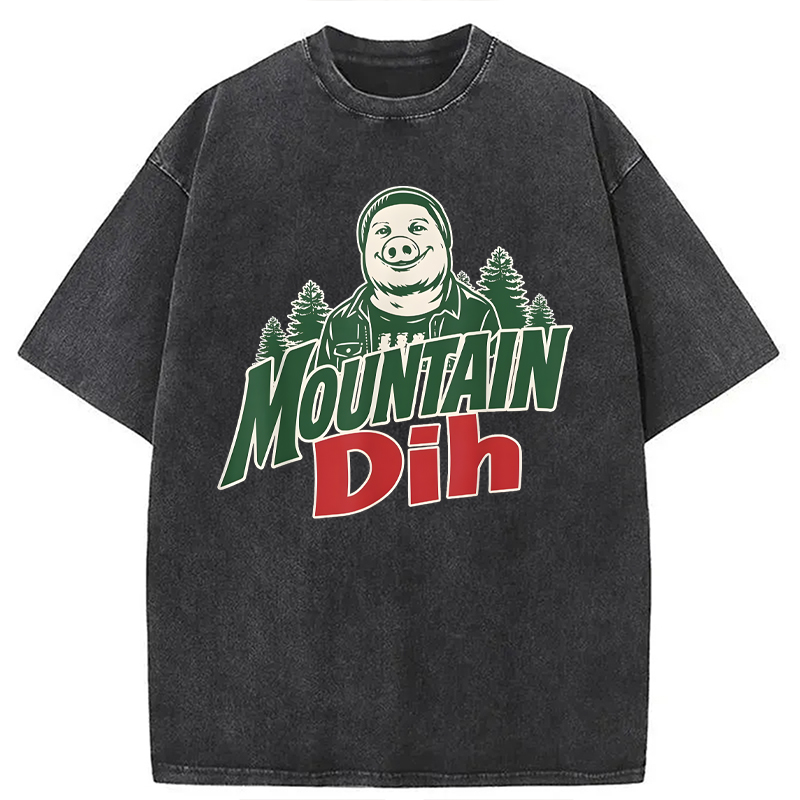 Modecanvas Mountain Dih John Pork Brainrot Meme DTG Printing Washed T-Shirt
