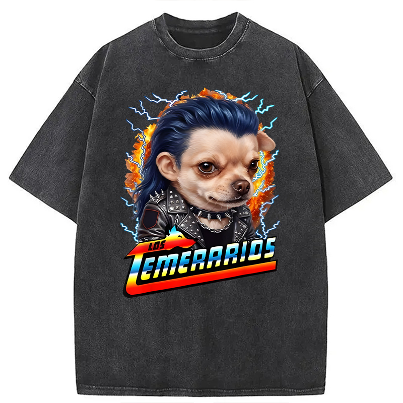 Modecanvas Los Temerarios Funny Dog Meme DTG Printing Washed T-Shirt