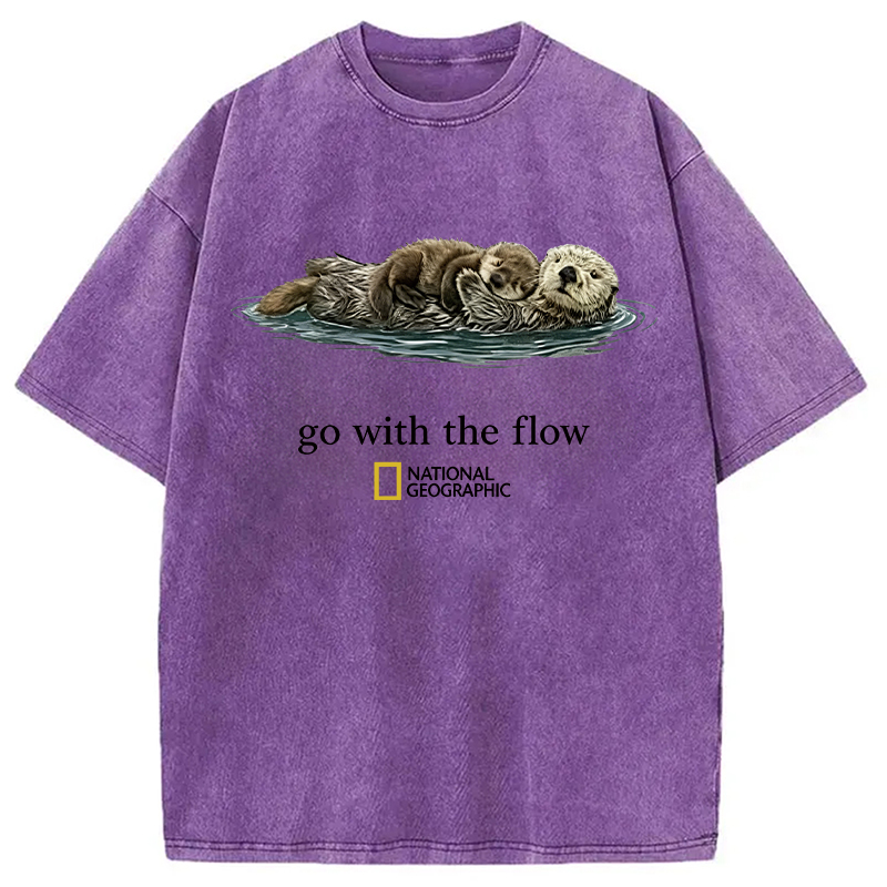Modecanvas Go With The Flow Otter DTG Printing Washed T-Shirt