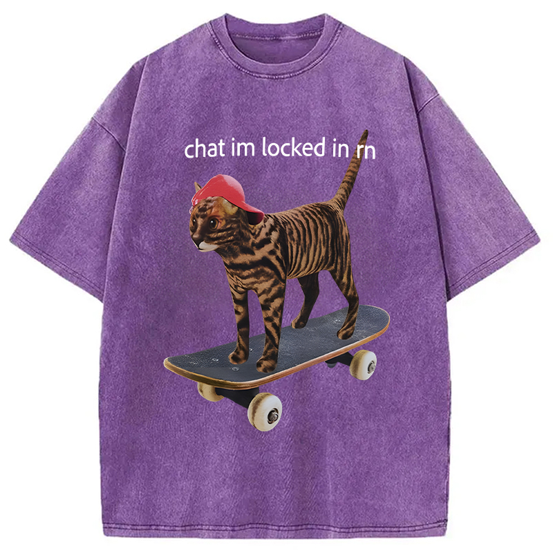 Modecanvas Locked In Skateboard Cat DTG Printing Washed T-Shirt