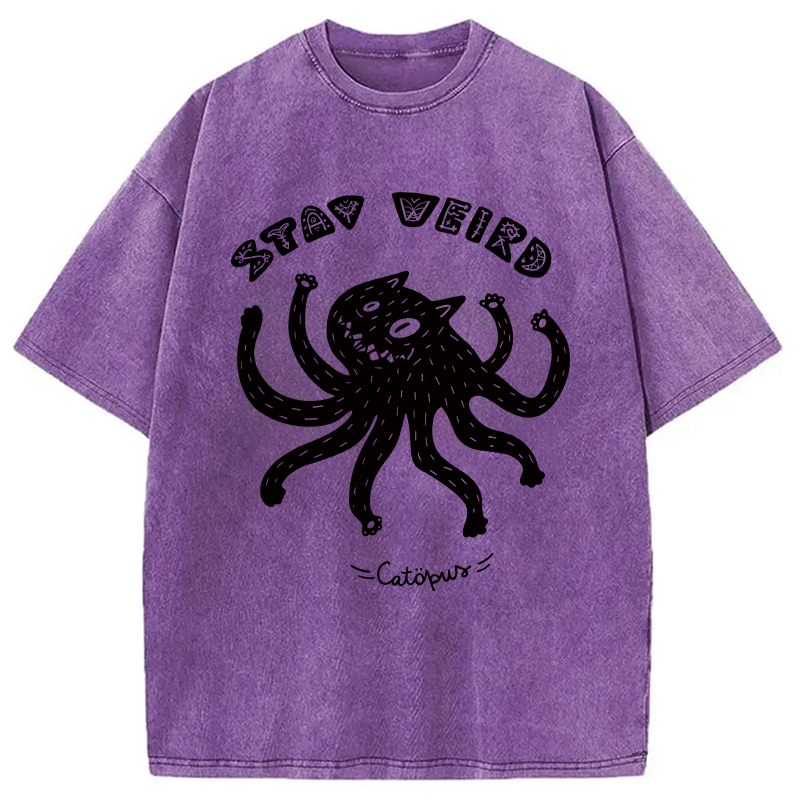 Modecanvas STAY WEIRD Catopus DTG Printing Washed T-Shirt