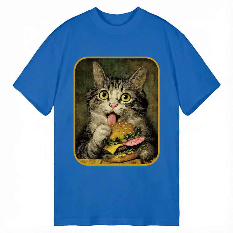 Modecanvas Trying to Eat Burger Funny Cute Cat DTG Printing Classic T-Shirt-modecanvas