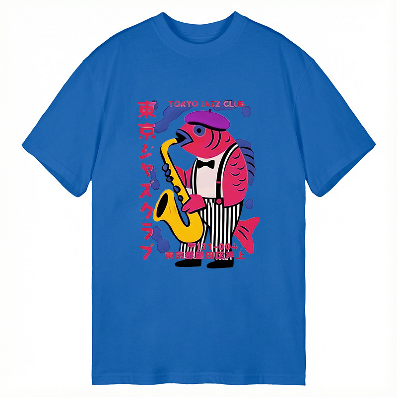 Modecanvas Fish in Band Playing Saxophone DTG Printing Classic T-Shirt-modecanvas