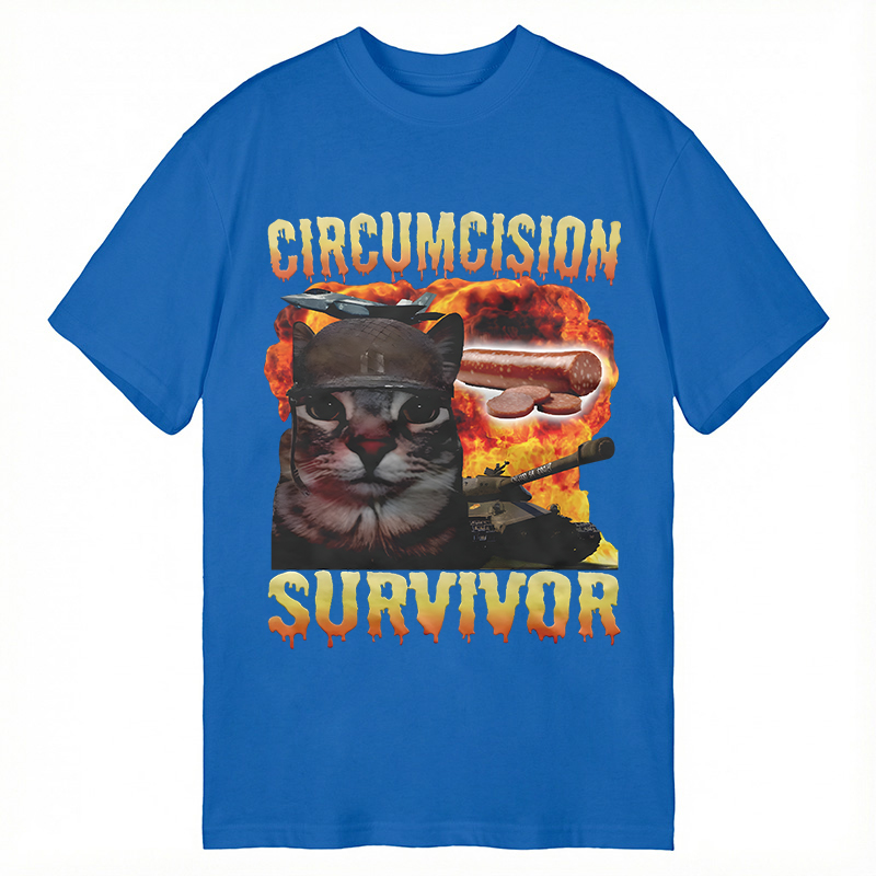 Modecanvas Circumcision Survivor Funny Cat Meme DTG Printing Classic T-Shirt-modecanvas