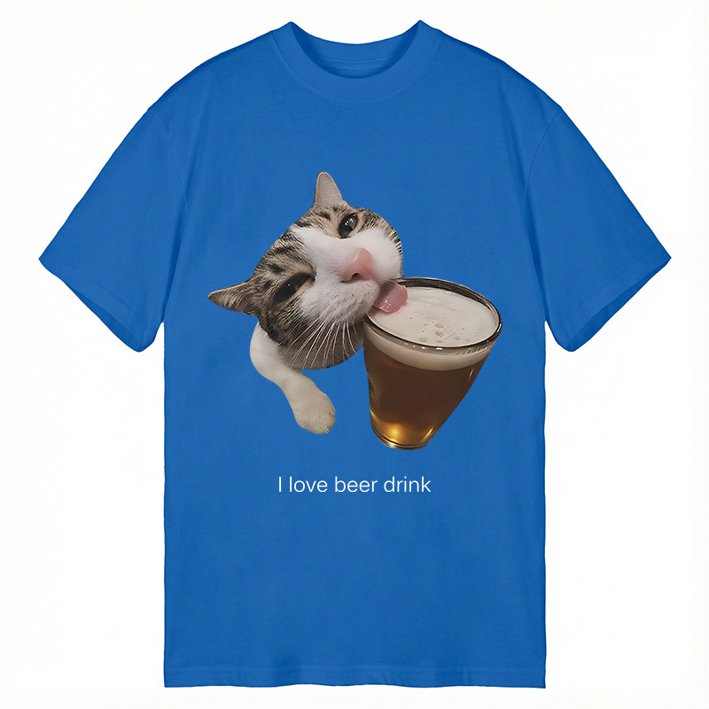 Modecanvas Funny Beer Kitty Meme DTG Printing Classic T-Shirt-modecanvas