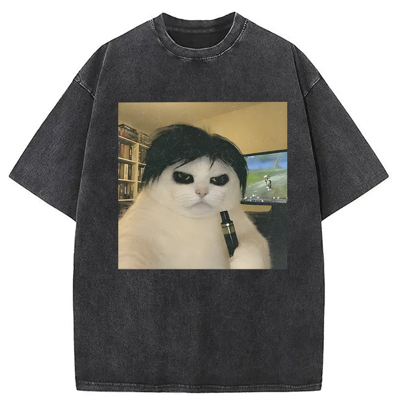 Modecanvas WACKY CAT DTG Printing Washed T-Shirt