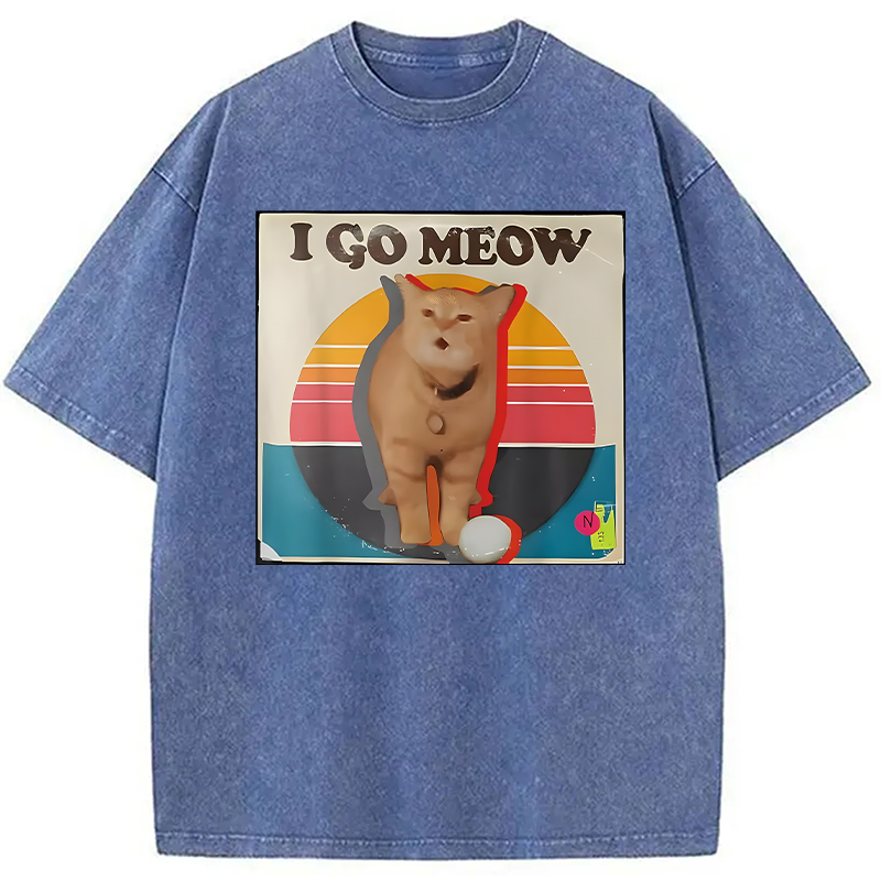 Modecanvas I Go Meow Funny Singing Cat Meme DTG Printing Washed T-Shirt