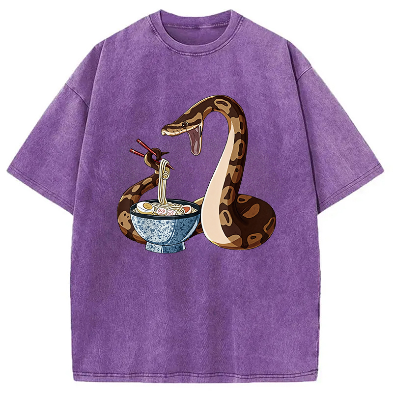 Modecanvas Japanese Kawaii Ramen Snake Funny Washed T-Shirt