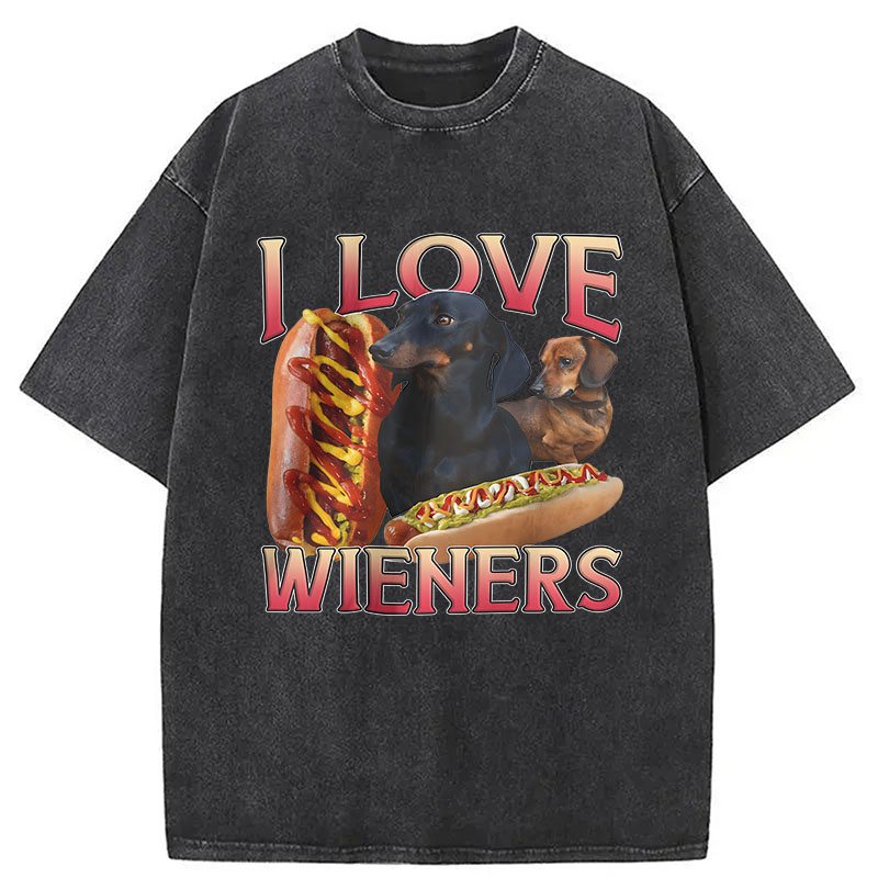 Modecanvas I Love Wieners Funny Dog Meme DTG Printing Washed T-Shirt