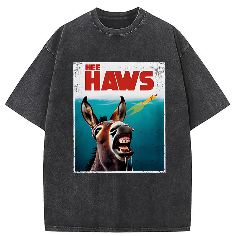 Modecanvas Funny Donkey And Rubber Chicken DTG Printing Washed T-Shirt