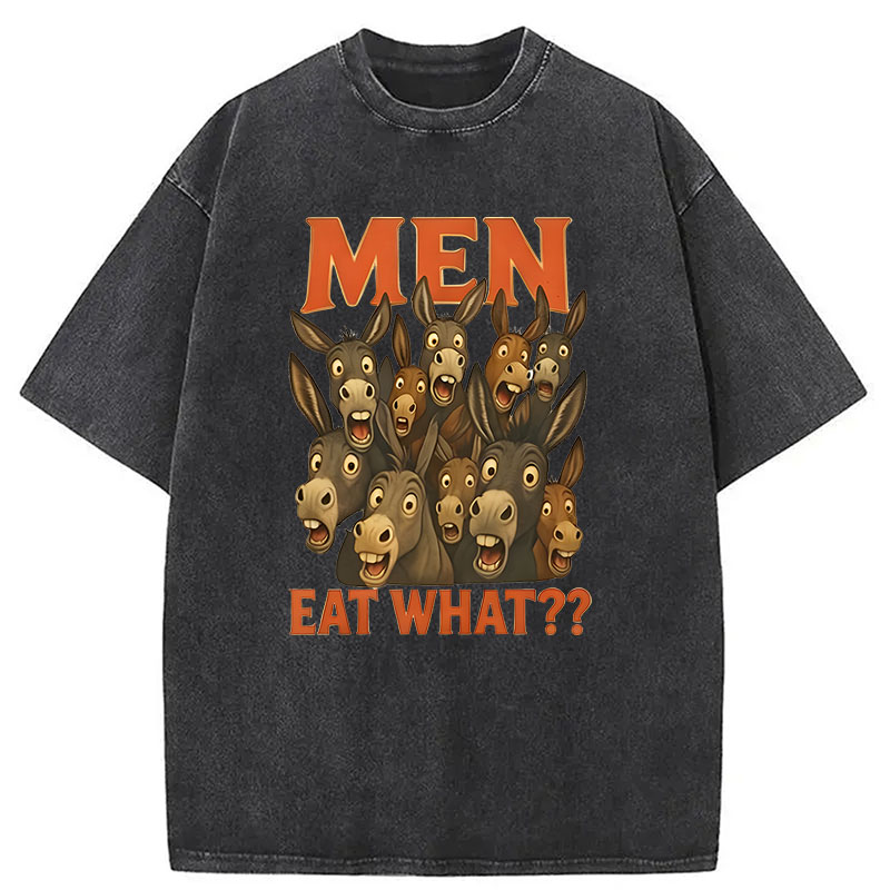 Modecanvas Men Eat What? Donkey DTG Printing Washed T-Shirt