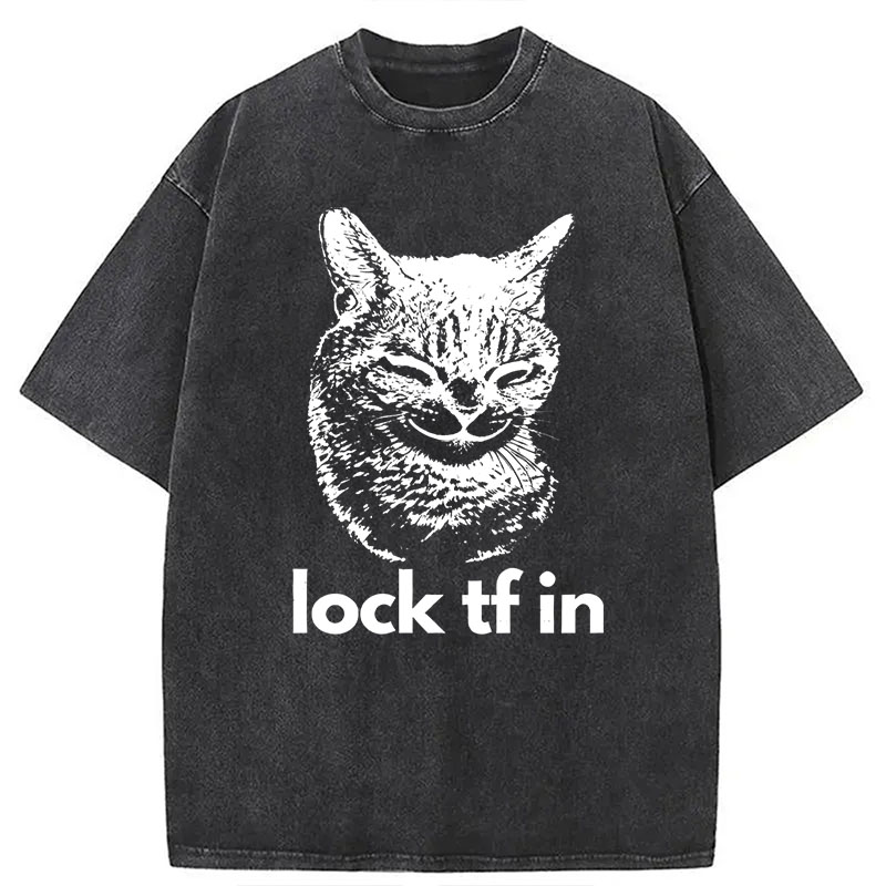 Modecanvas Serious Cat Locked In DTG Printing Washed T-Shirt