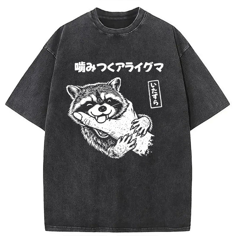 Modecanvas Mischief Raccoon DTG Printing Washed T-Shirt