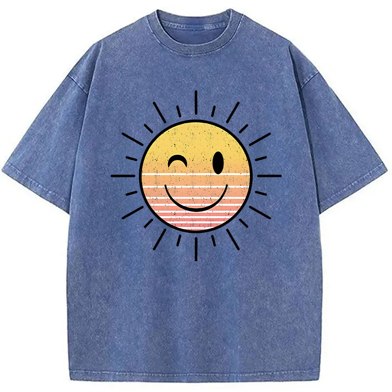 Modecanvas Sunshine Smile Face DTG Printing Washed T-Shirt