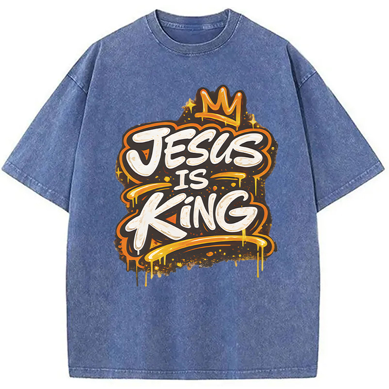Modecanvas Jesus Is King Street DTG Printing Washed T-Shirt