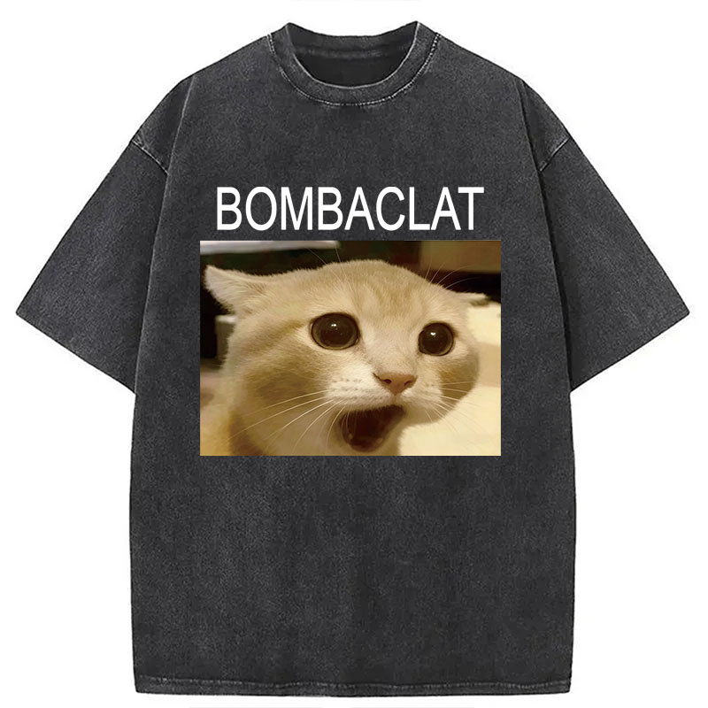 Modecanvas Bombaclat Cat Meme DTG Printing Washed T-Shirt