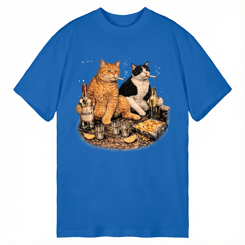 Modecanvas Funny Smoking Cat DTG Printing Classic T-Shirt-modecanvas