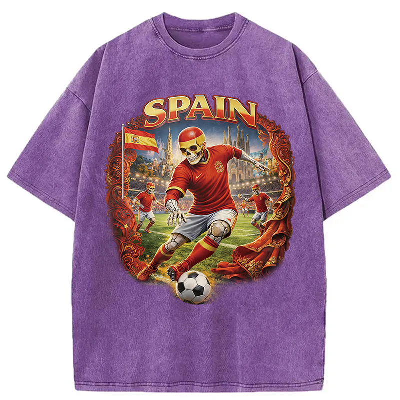 Modecanvas Spain Soccer Vintage DTG Printing Washed T-Shirt