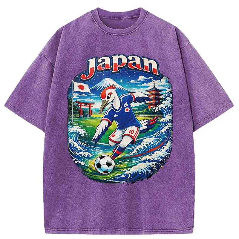 Modecanvas Japan Crane Soccer DTG Printing Washed T-Shirt