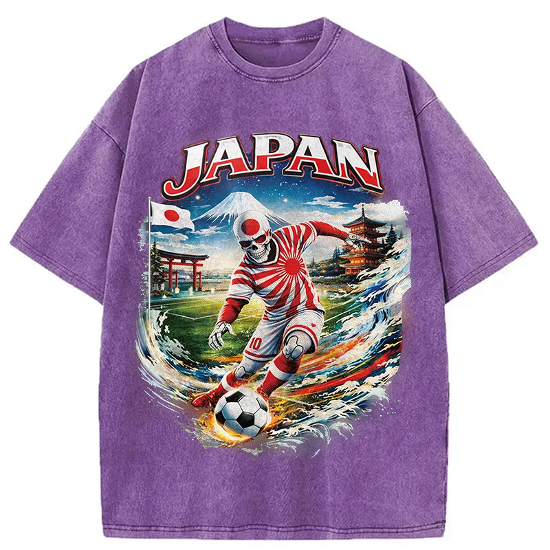Modecanvas Vintage Japanese Football DTG Printing Washed T-Shirt