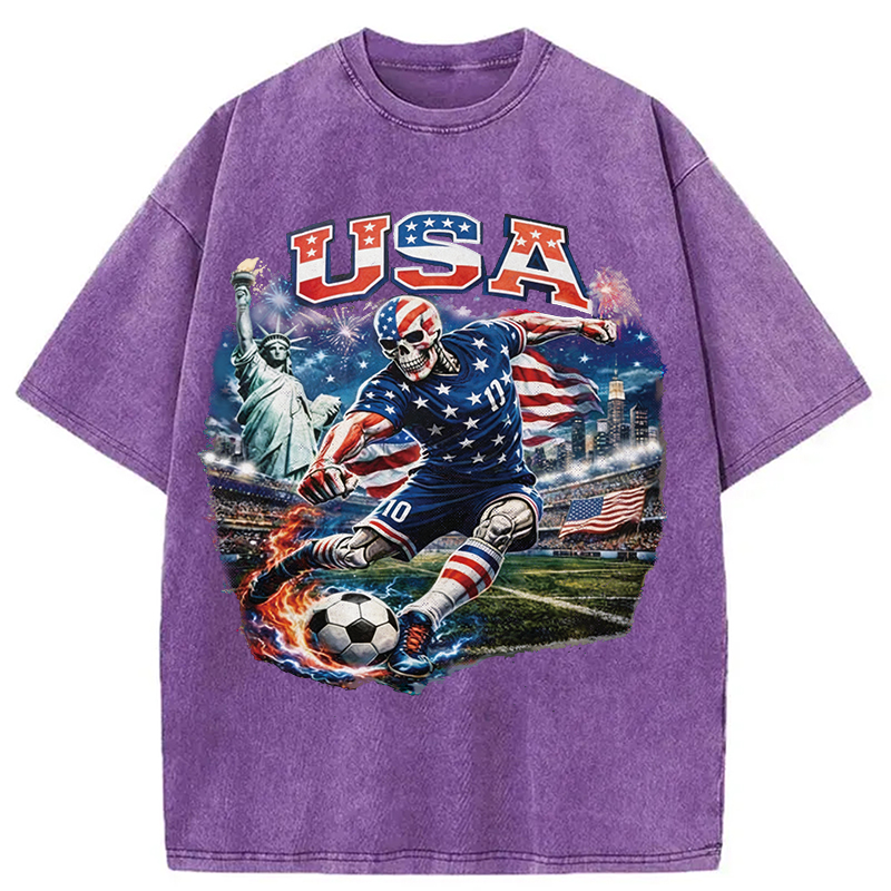 Modecanvas USA Soccer Skull DTG Printing Washed T-Shirt