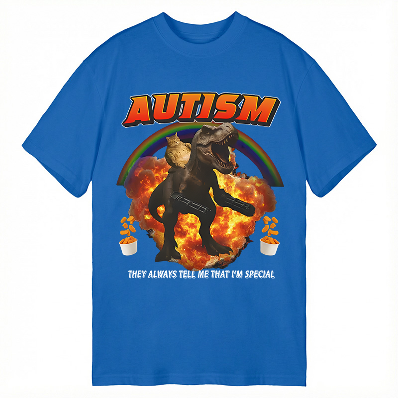 Modecanvas Funny Autism T-Rex Cat Meme DTG Printing Classic T-Shirt-modecanvas